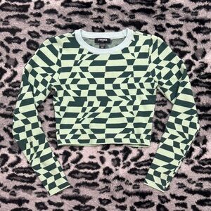 RSQ Green Checkered Crop Top